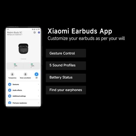 Redmi Buds 5C Bluetooth TWS in Ear Earbuds, Up to 40 dB Hybrid Noise Cancellation, Quad Mic, Custom Eq, 10 Mins Charge for 2 Hours Life, Up to 36 Hrs Playback, Gaming TWS, Bass White-8