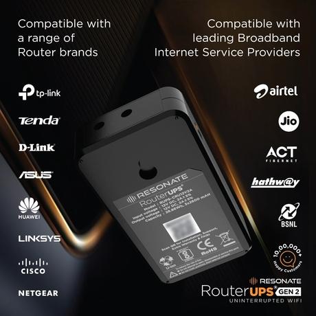 Resonate RouterUPS Gen2, Original Router UPS for 12V WiFi Router & Modem (Supports up to 2A) (7800mAh - 95% Longer Power Backup), Compact Mini UPS with Intelligent Charging (Upto 6 Hrs Internet)-7