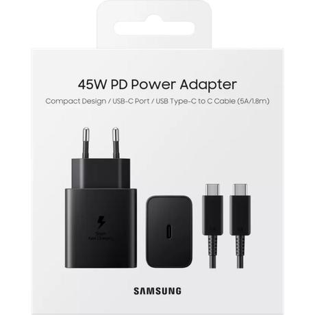 Samsung 45 W Adapter with Type C to C cable, Super Fast Charging 2.0, 5 A, Cable Length 100 cm, Compatible with Galaxy Note 10+, Note 10+ 5G, A91, Black-5