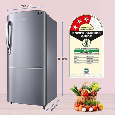 Samsung 183 L 3 Star Digital Inverter Direct Cool Single Door Refrigerator (RR20C1723S8/HL, Silver, Elegant Inox)-5