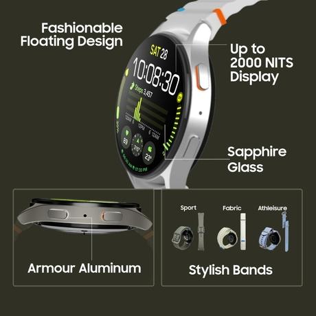 Samsung Galaxy Watch 7 40 mm Bluetooth Smart Watch, 3nm Processor, Dual GPS, Sapphire Glass & Armour Aluminum, 5ATM & IP68, HR, SpO2, BP & ECG Monitor, Cream, SM-L300NZEAINS-1