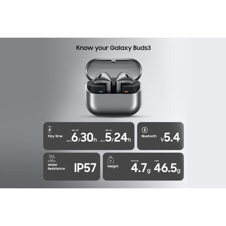 Samsung Galaxy in Ear Buds 3 (Gray) with Galaxy AI Powered Real-Time Interpreter, 24-Bit Hi-Fi Audio, Up to 36 H Battery, IP57 Gray-6