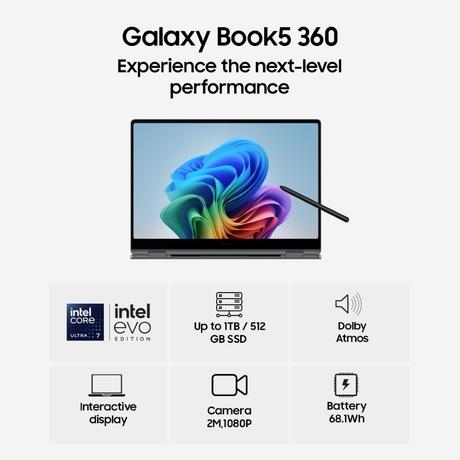 Samsung Galaxy Book5 360 NP750QHA-LG3IN Notebook Laptop (Intel Core Ultra 7/16 GB/1 TB SSD/Intel Arc Graphics/Windows 11 Home/MSOffice/AMOLED ), 39.62 cm - 15.6 inch, Grey-2