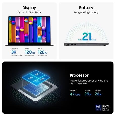 Samsung Galaxy Book5 Pro NP940XHA-LG4IN Notebook Laptop (Intel Core Ultra 7/16 GB/1 TB SSD/Intel Arc Graphics/Windows 11 Home/MSOffice/Dynamic AMOLED 2X), 35.56 cm - 14 inch, Grey-3