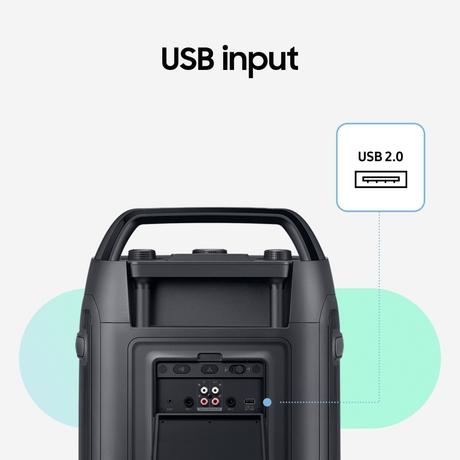 Samsung 240 W Bluetooth Party Sound Tower with in-Built Battery, 18 Hours of Playtime, Party Lights +, Grip & Roll, Splashproof IPX4, Waveguide, USB Input, 3.5 mm Jack, (MX-ST50F/XL, Black)-11
