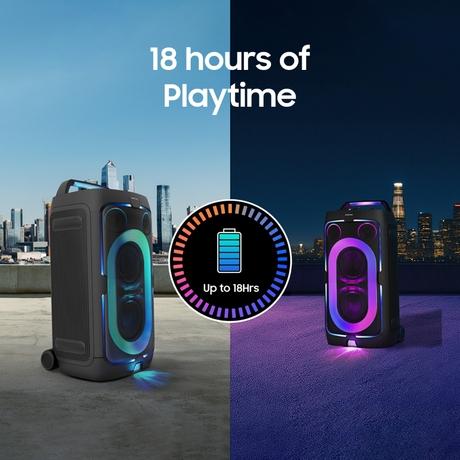 Samsung 240 W Bluetooth Party Sound Tower with in-Built Battery, 18 Hours of Playtime, Party Lights +, Grip & Roll, Splashproof IPX4, Waveguide, USB Input, 3.5 mm Jack, (MX-ST50F/XL, Black)-4