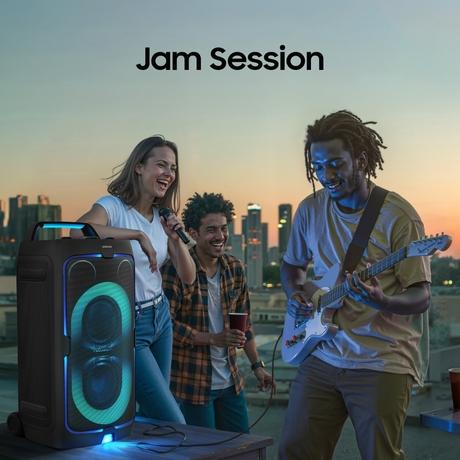 Samsung 240 W Bluetooth Party Sound Tower with in-Built Battery, 18 Hours of Playtime, Party Lights +, Grip & Roll, Splashproof IPX4, Waveguide, USB Input, 3.5 mm Jack, (MX-ST50F/XL, Black)-8