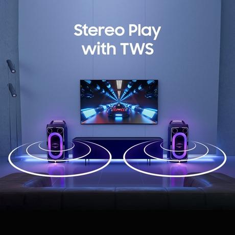 Samsung 240 W Bluetooth Party Sound Tower with in-Built Battery, 18 Hours of Playtime, Party Lights +, Grip & Roll, Splashproof IPX4, Waveguide, USB Input, 3.5 mm Jack, (MX-ST50F/XL, Black)-9