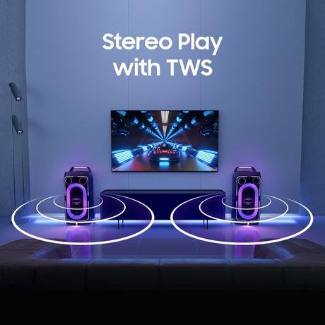 Samsung 240 W Bluetooth Party Sound Tower with in-Built Battery, 18 Hours of Playtime, Party Lights +, Grip & Roll, Splashproof IPX4, Waveguide, USB Input, 3.5 mm Jack, (MX-ST50F/XL, Black)-9