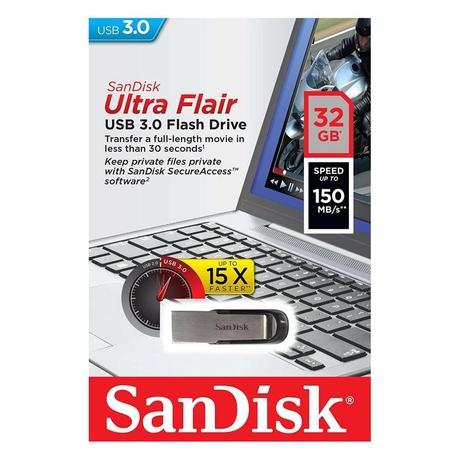 Sandisk 32 GB SanDisk Ultra Flair USB 3.0 Flash Drive 150 MB/sec Read, SDCZ73-032G-I35-2