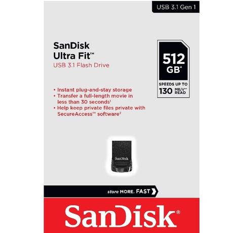 SanDisk 512 GB Ultra Fit USB 3.1 Flash Drive, SDCZ430-512G-I35-5