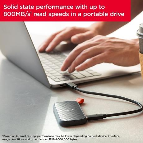 Sandisk E30 1TB Portable SSD, 800MB/s R, USB 3.2 Gen 2, Rugged SSD with Upto 2 Meter Drop Protection, Type-C to Type-A Cable, PC & Mac Compatible, 3 Y Warranty, External SSD-2