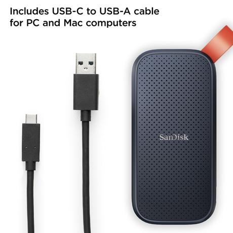Sandisk E30 1TB Portable SSD, 800MB/s R, USB 3.2 Gen 2, Rugged SSD with Upto 2 Meter Drop Protection, Type-C to Type-A Cable, PC & Mac Compatible, 3 Y Warranty, External SSD-5