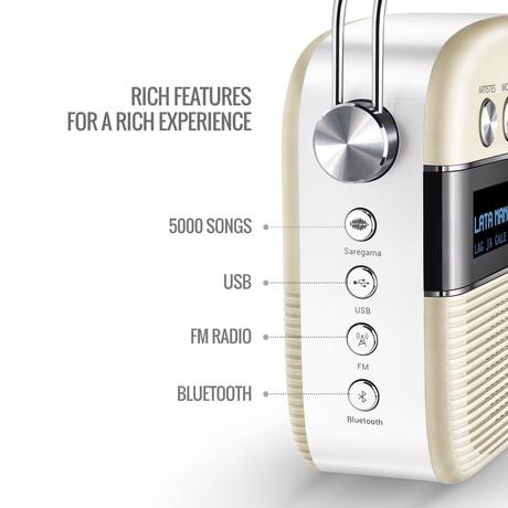 Saregama Carvaan Hindi - Portable Music Player with 5000 Preloaded Songs, FM/BT/AUX (Porcelain White)-1