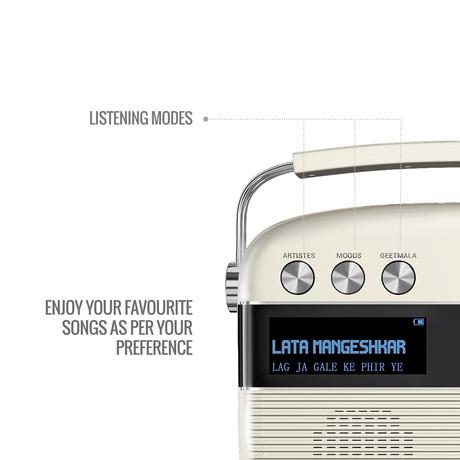 Saregama Carvaan Hindi - Portable Music Player with 5000 Preloaded Songs, FM/BT/AUX (Porcelain White)-3