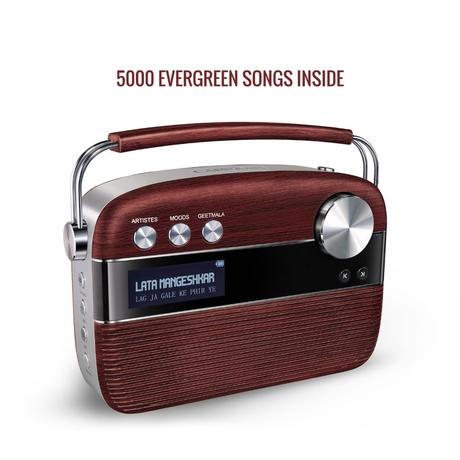 Saregama Carvaan Hindi - Portable Music Player with 5000 Preloaded Songs, FM/BT/AUX (Cherrywood Red)-1