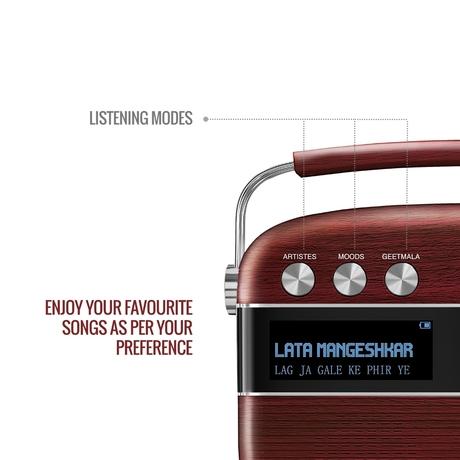 Saregama Carvaan Hindi - Portable Music Player with 5000 Preloaded Songs, FM/BT/AUX (Cherrywood Red)-6