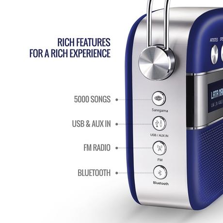 Saregama Carvaan Premium Hindi - Portable Music Player with 5000 Preloaded Songs, FM/BT/AUX (Royal Blue)-2