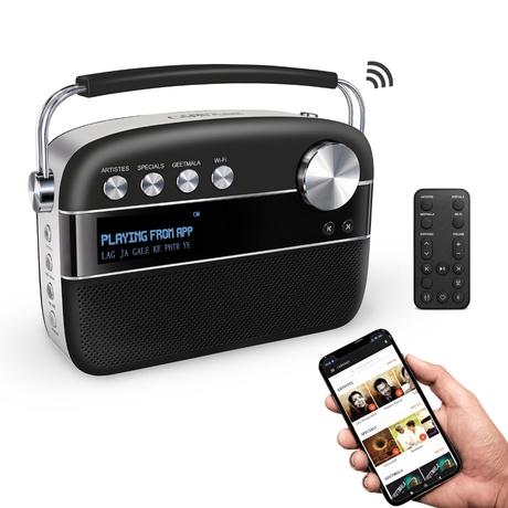 Saregama Carvaan Wifi Hindi 5000 Pre-Loaded Songs with Podcast, FM/BT/AUX (Classic Black)-1