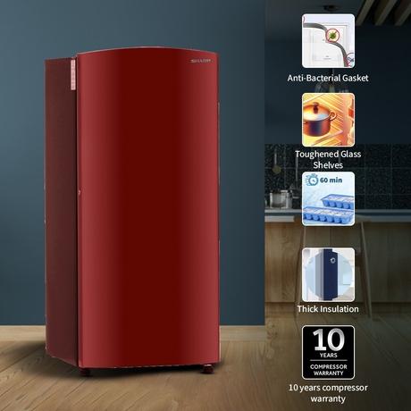 Sharp 187 L 2 Star Direct Cool Single Door Refrigerator, Solid Red, SJ-DF207N2-PRS-2