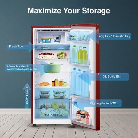 Sharp 187 L 2 Star Direct Cool Single Door Refrigerator, Solid Red, SJ-DF207N2-PRS-4