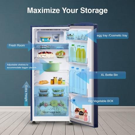 Sharp 187 L 2 Star Direct Cool Single Door Refrigerator, Floral Fall Blue, SJ-DF207N2-PBF-3