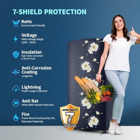 Sharp 187 L 2 Star Direct Cool Single Door Refrigerator, Floral Fall Blue, SJ-DF207N2-PBF-4