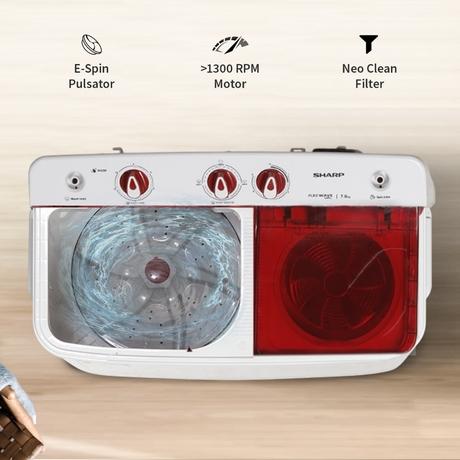 Sharp PureWave 7 Kg Top Load Semi-Automatic Washing Machine, ES-SD70NB-PR, Ruby Red-2
