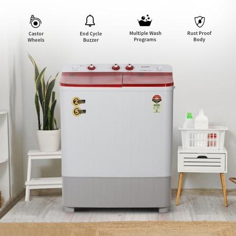 Sharp PureWave 7 Kg Top Load Semi-Automatic Washing Machine, ES-SD70NB-PR, Ruby Red-3