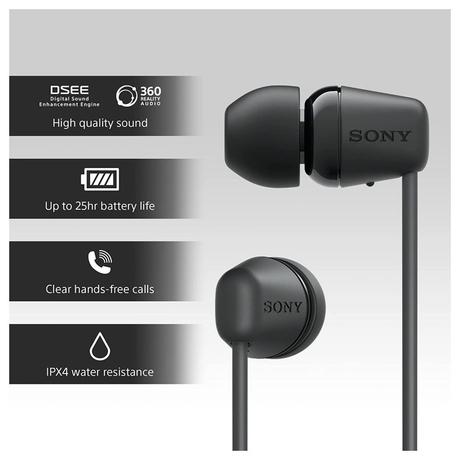 Sony WI-C100 Wirless Neckband Earphone with Up to 25 Hours of Battery Life, hands-free calling, IPX4 rating with Splash and Sweat-Proof, Voice assistant compatible, Black-7