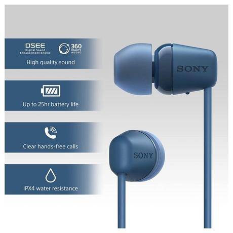 Sony WI-C100 Wirless Neckband Earphone with Up to 25 Hours of Battery Life, hands-free calling, IPX4 rating with Splash and Sweat-Proof, Voice assistant compatible, Blue-7