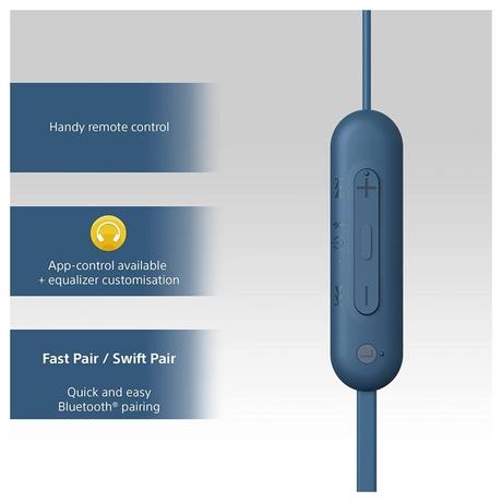 Sony WI-C100 Wirless Neckband Earphone with Up to 25 Hours of Battery Life, hands-free calling, IPX4 rating with Splash and Sweat-Proof, Voice assistant compatible, Blue-8