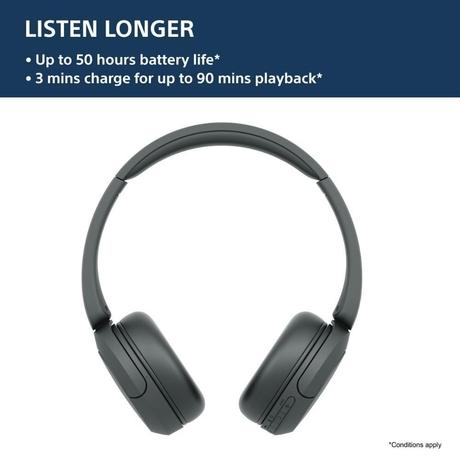 Sony WH-CH520, Wireless On-Ear Bluetooth Headphones with Mic, Up to 50 Hours of Playtime, Quick charging, Multipoint Connectivity, Fast Charge, Black-2