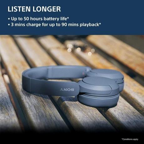 Sony WH-CH520, Wireless On-Ear Bluetooth Headphones with Mic, Up to 50 Hours of Playtime, Quick charging, Multipoint Connectivity, Fast Charge, Blue-1