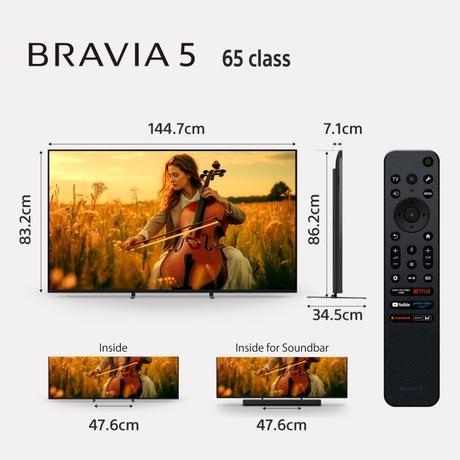 Sony 164 cm (65 inches), BRAVIA 5 4K Ultra HD AI Technology Smart Mini LED Google TV, Black, K-65XR55A-4