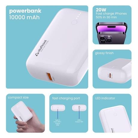 Stuffcool 10000 mAh Power Bank, Palm Smallest White-1