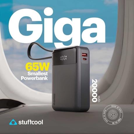 Stuffcool Giga 20000 mAh Power Bank with Type-C Cable, Black-4