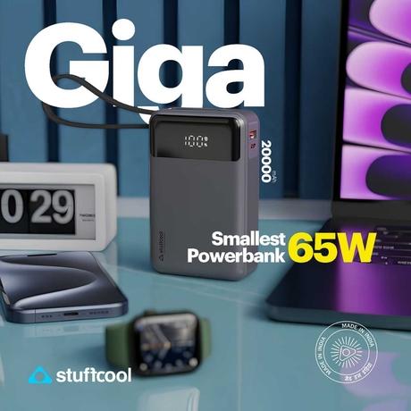Stuffcool Giga 20000 mAh Power Bank with Type-C Cable, Black-5