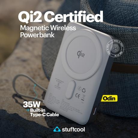 Stuffcool Odin 10000 mAh Qi2 Wireles Power Bank with Type C Cable, Silver-5