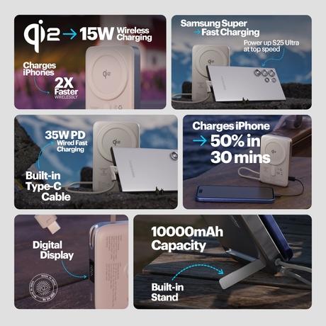 Stuffcool Odin 10000 mAh Qi2 Wireles Power Bank with Type C Cable, Silver-9