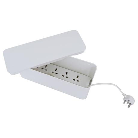 Tidy Up! Wire Bin with Spike Buster/Power Strip/Surge Protector, White-0