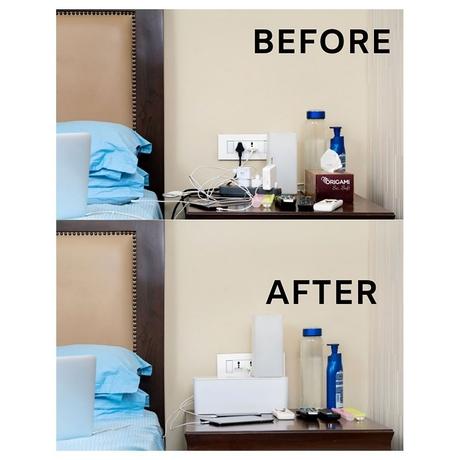 Tidy Up! Wire Bin with Spike Buster/Power Strip/Surge Protector, White-1