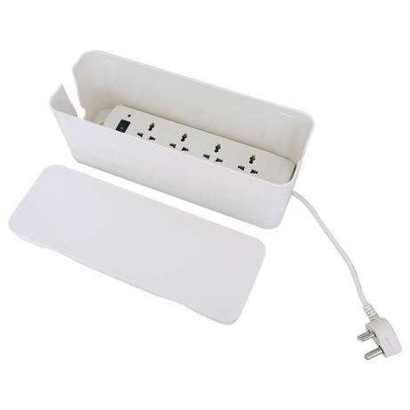 Tidy Up! Wire Bin with Spike Buster/Power Strip/Surge Protector, White-2