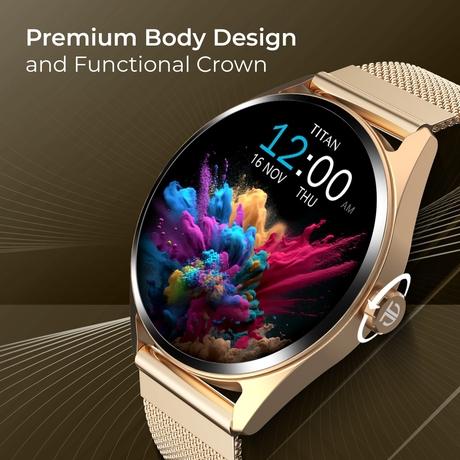 Titan Crest Premium Metal Smartwatch with 3.63 cm (1.43 inch) AMOLED Display, BT Calling, AI Voice Assistant, 100+ Sports Modes & IP68 Water Resistance (Black Leather)-3