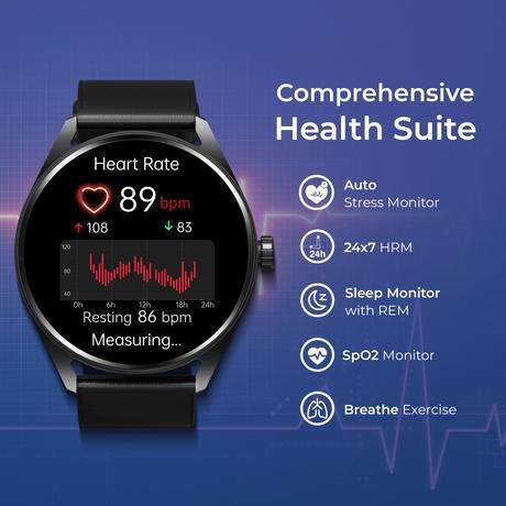 Titan Crest Premium Metal Smartwatch with 3.63 cm (1.43 inch) AMOLED Display, BT Calling, AI Voice Assistant, 100+ Sports Modes & IP68 Water Resistance (Black Leather)-4