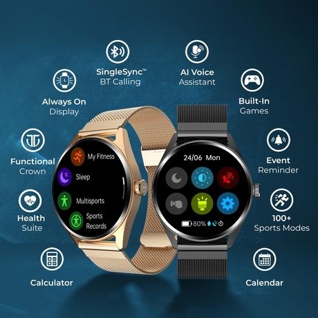Titan Crest Premium Metal Smartwatch with 3.63 cm (1.43 inch) AMOLED Display, BT Calling, AI Voice Assistant, 100+ Sports Modes & IP68 Water Resistance (Black Leather)-7