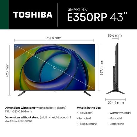 Toshiba 109.2 cm (43 Inch) 4K UHD TV, 43E350RP-19