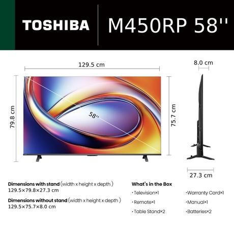 Toshiba 147.3 cm (58 inch) QLED 4K TV, 58M450RP-1
