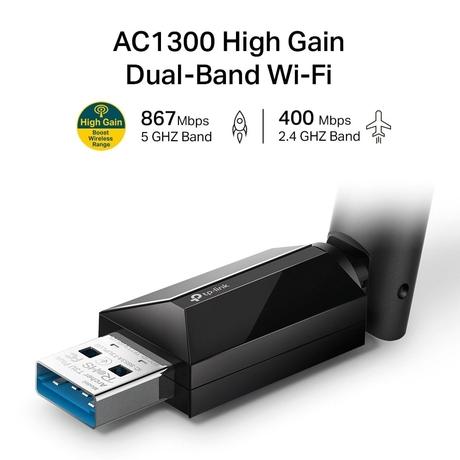 TP-LINK AC1300 High Gain USB 3.0 Wi-Fi Dongle, Wireless Dual Band MU-MIMO WiFi Adapter with High Gain Antenna, Supports Windows 11/10/8.1/8/7/XP/Mac OS 10.9-10.15 (Archer T3U Plus)-2