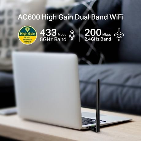 TP-Link AC600 WiFi Wireless Network USB Adapter for Desktop PC with 2.4GHz/5GHz High Gain Dual Band 5dBi Antenna Wi-Fi, Supports Windows 11/10/8.1/8/7/XP, Mac OS 10.15 and earlier (Archer T2U Plus)-2